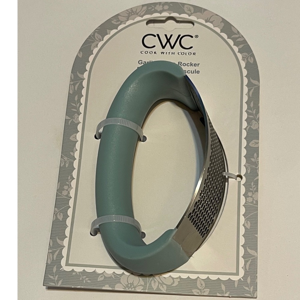 CWC Garlic Press Rocker Sage Green Stainless Steel Silicone Manual Mincer SPGMSH